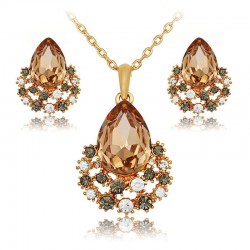 Yellow Gold plated Austrian crystal water drop elegant necklace set